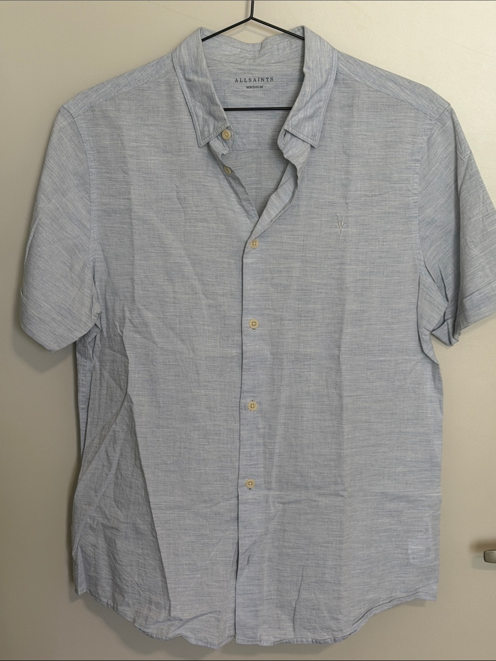 ☀️ All Saints Light Blue Casual Shirt Sz M short sleeve